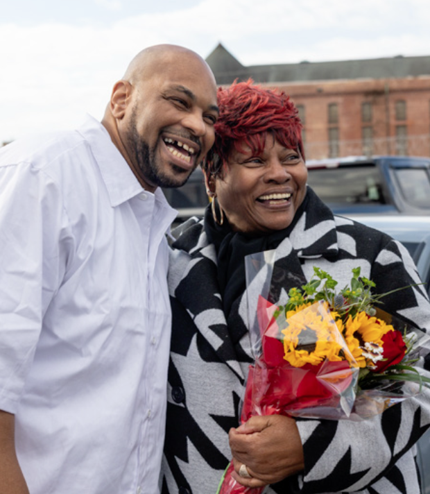 Sammy and his mom on the day of his release. / Photo by Bernard DeLierre [cite: 292]